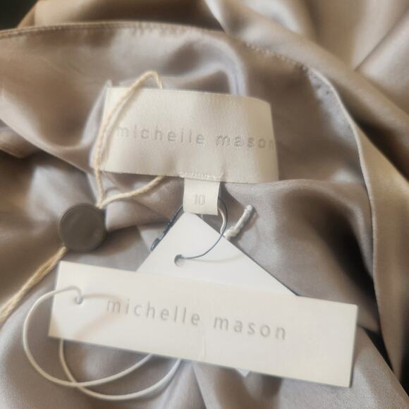 Michelle Mason Silk One Shoulder Dress Size 10 Gray NWT Midi Draped - Picture 11 of 13